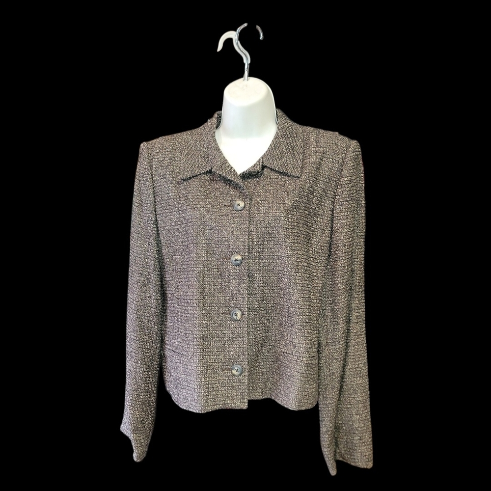 Vtg VP Collection Handwoven 100% Silk Blazer Sz M Black / Gray Nice!